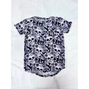 Boys BUMS & ROSES Bamboo Short Sleeve Pocket Tee 10 Black White Sugar Skull